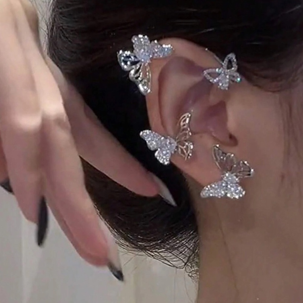 Rhinestone Butterfly right ear earring
